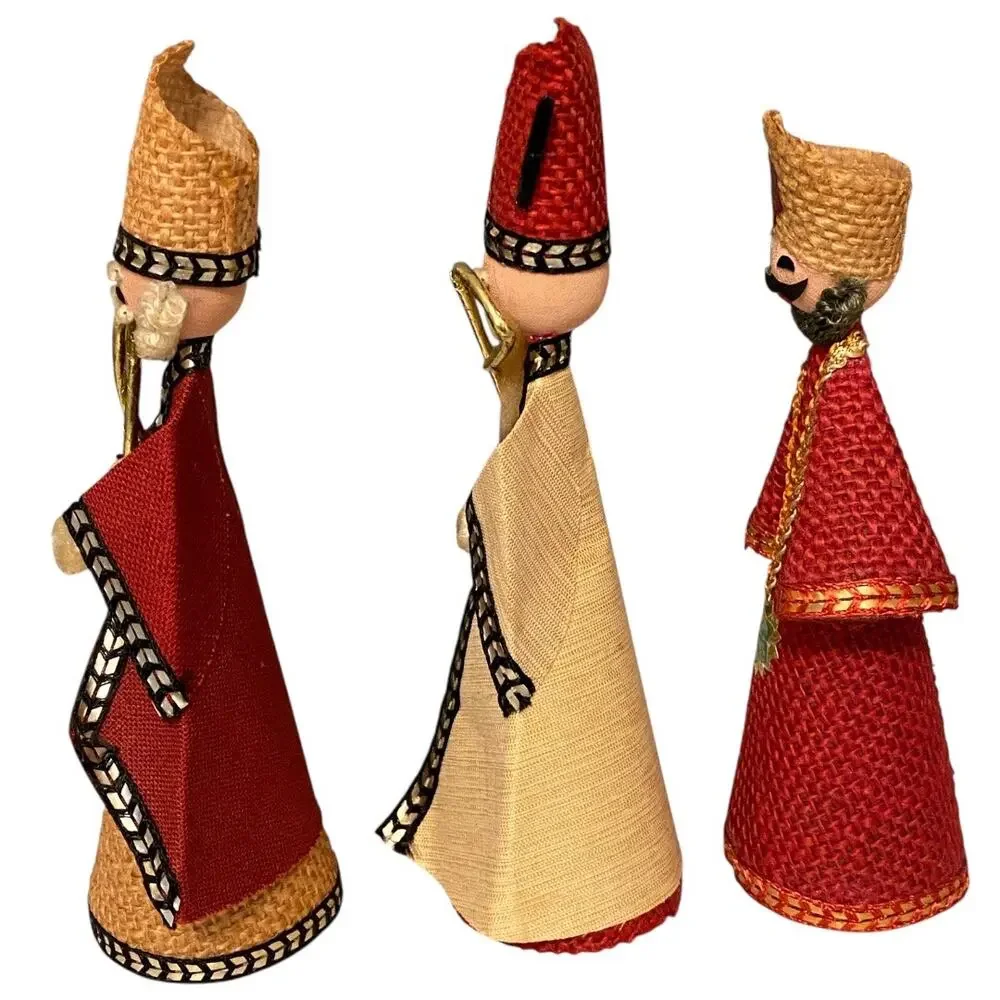 Three Kings Mid Century Modern Christmas Vintage Hand Made Nativity Set of Three
